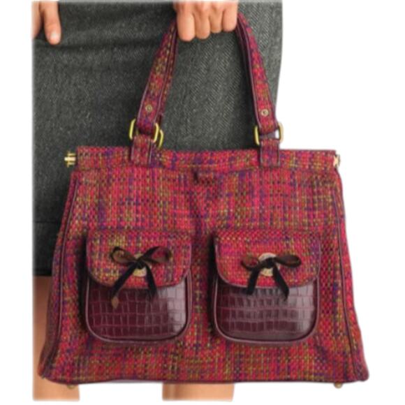 Gap Tweed Maroon/Brown Tote Bag - Picture 1 of 8